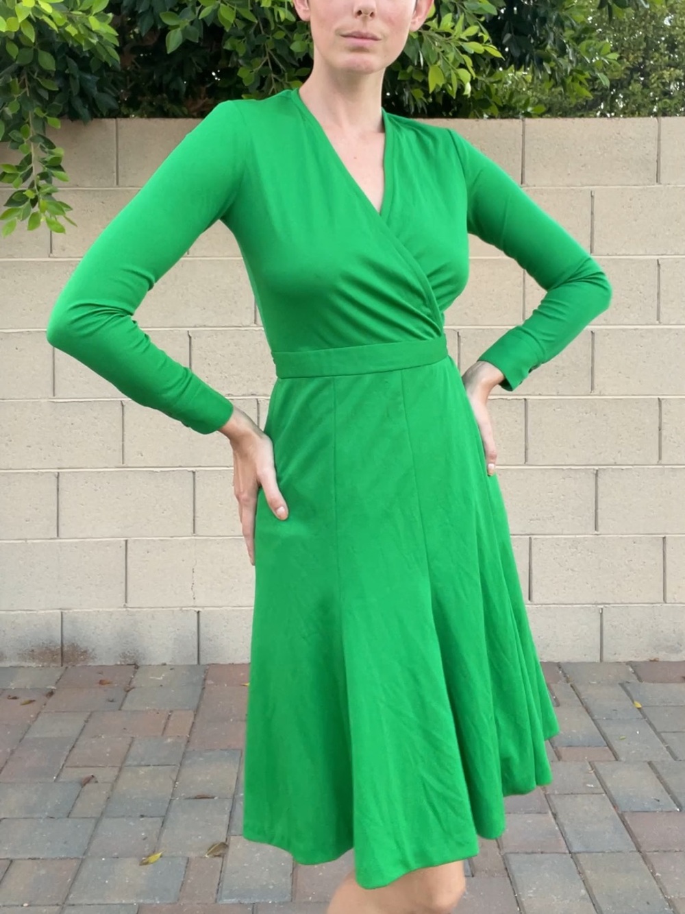Emerald Green Long-Sleeve Wrap Dress for Women